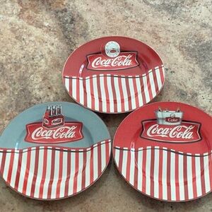 Coca-Cola Red and White Striped Plate Trio